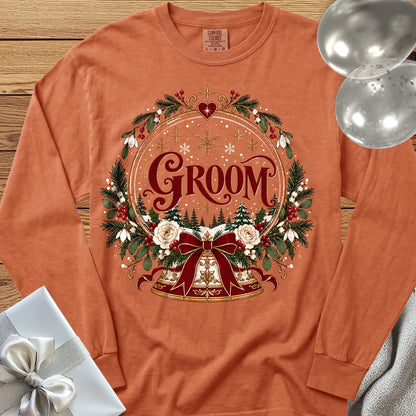 Groom - Premium Snowglobe Wedding Long Sleeve T-Shirt - Yam
