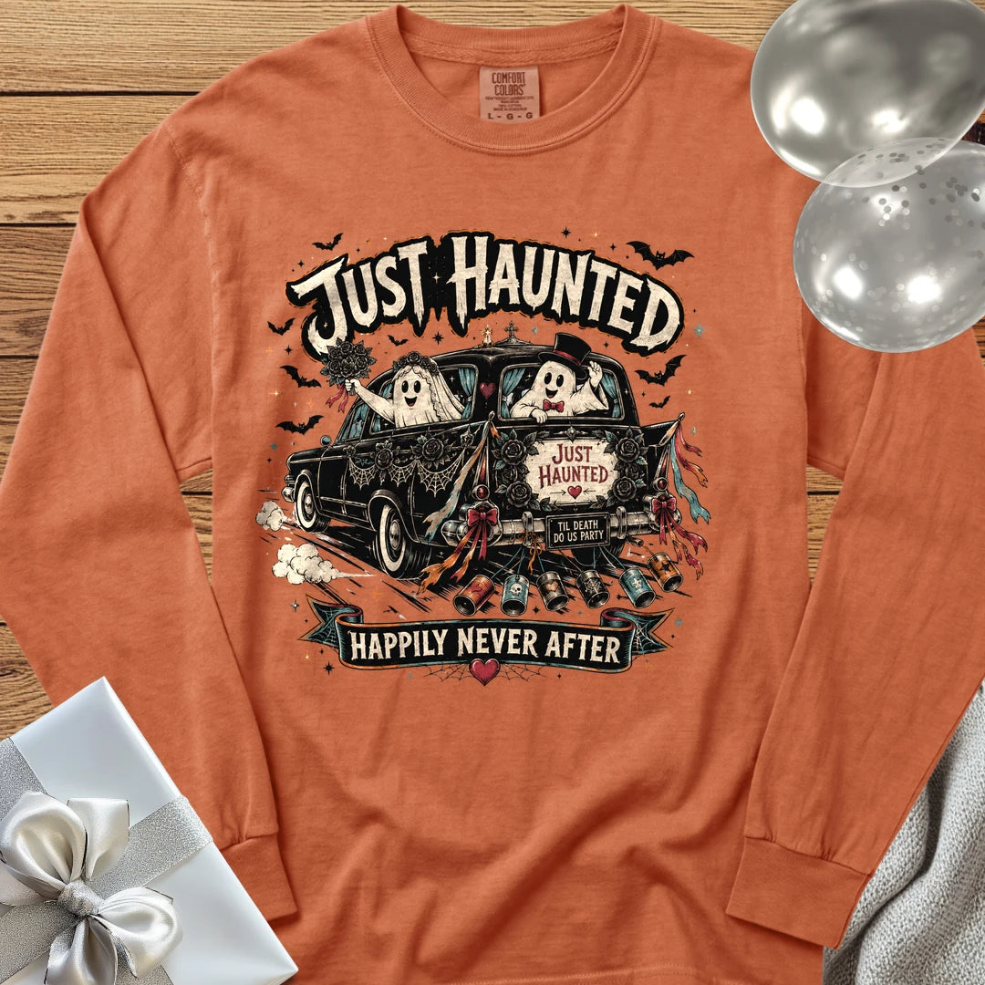 Just Haunted - Happily Never After - Premium Halloween Wedding Long Sleeve T-Shirt - Yam