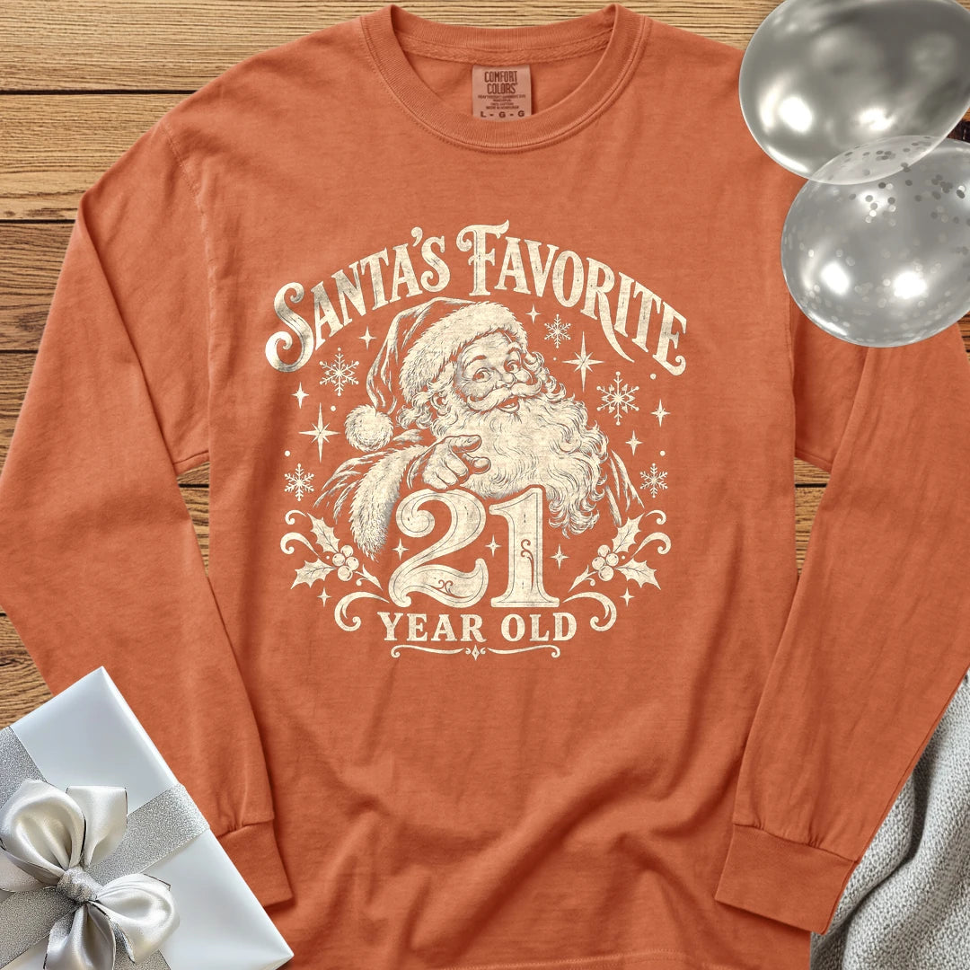 Santa’s Favorite 21-Year-Old - Premium Christmas 21st Birthday Long Sleeve T-Shirt - Yam