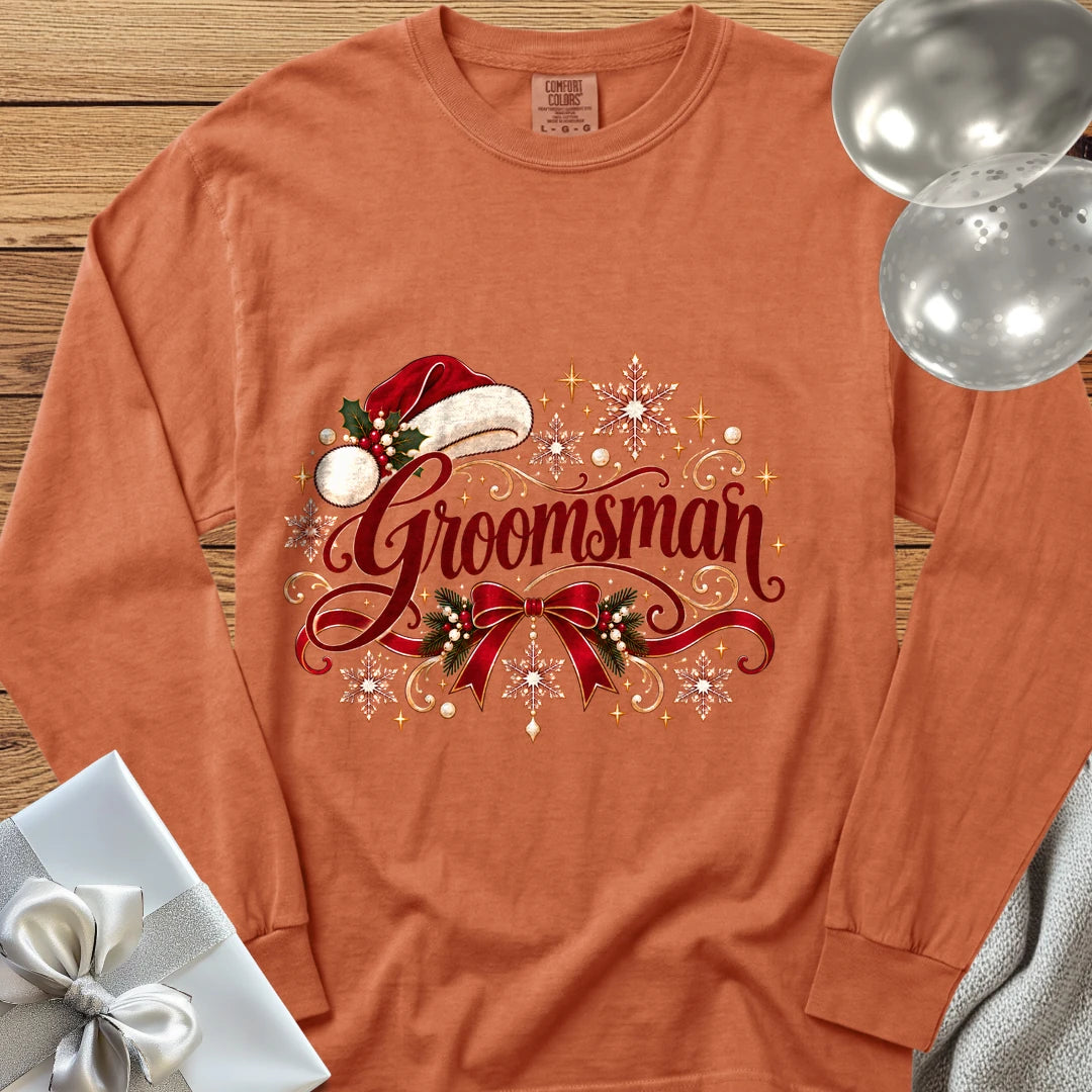 Groomsman - Premium Christmas Long Sleeve Wedding T-Shirt - Yam