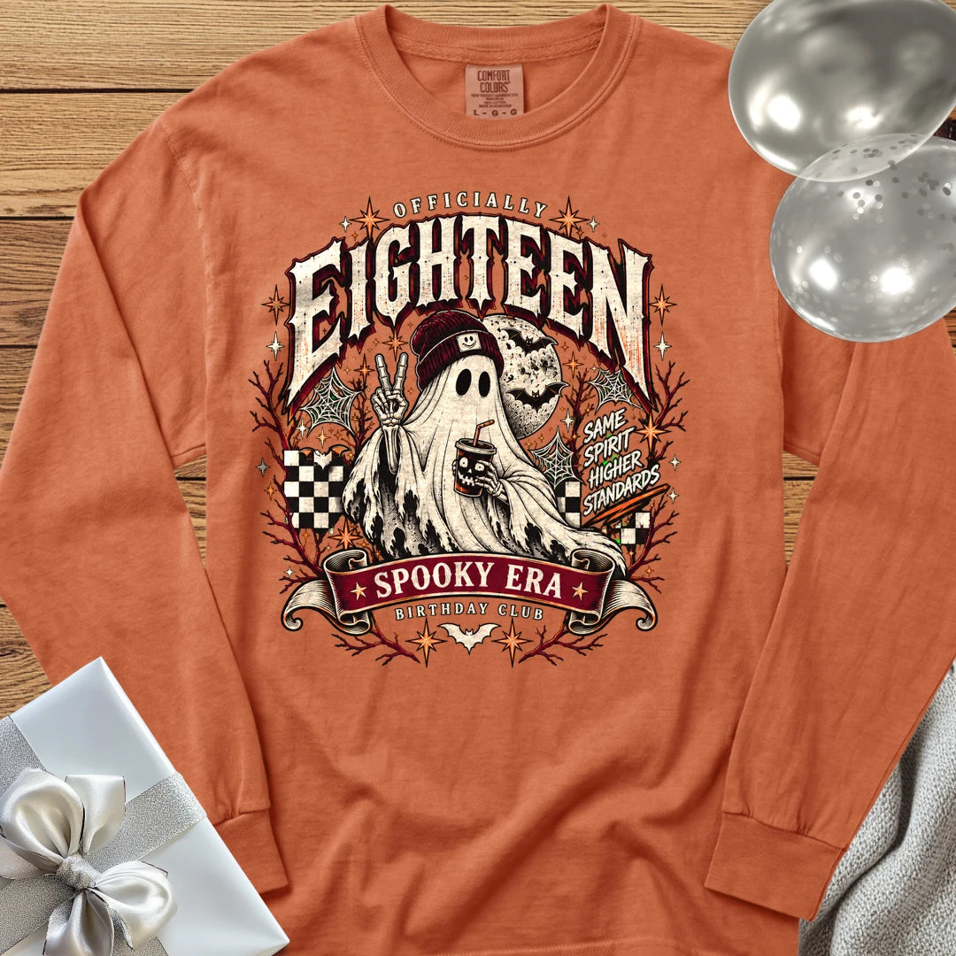Officially Eighteen, Spooky Era - Premium Halloween 18th Birthday Long Sleeve T-Shirt - Yam