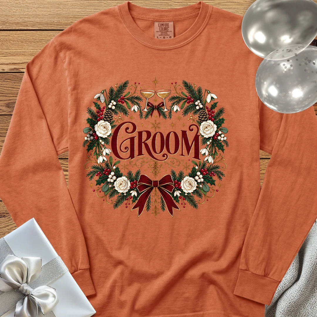 Groom - Premium Winter Crest Wedding Long Sleeve T-Shirt - Yam