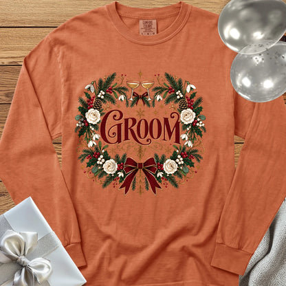 Groom - Premium Winter Crest Wedding Long Sleeve T-Shirt - Yam