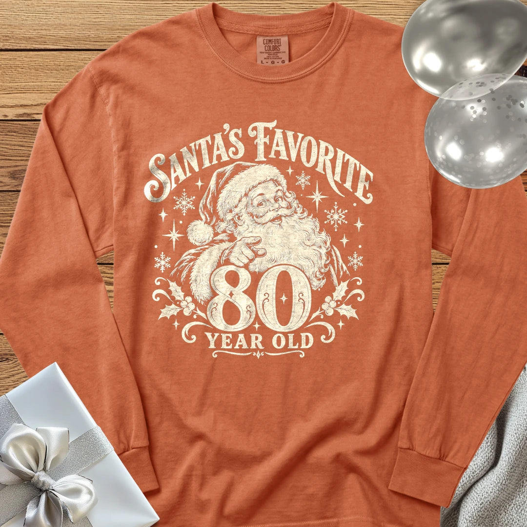 Santa’s Favorite 80-Year-Old - Premium Christmas 80th Birthday Long Sleeve T-Shirt - Yam