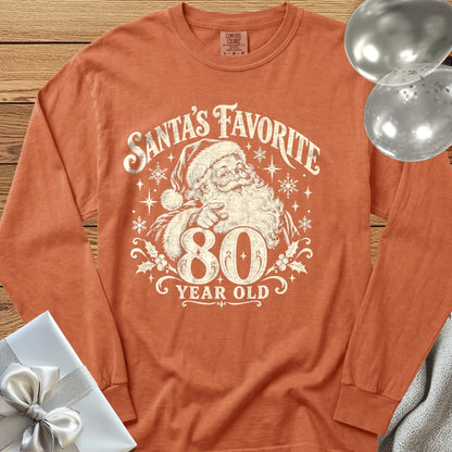 Santa’s Favorite 80-Year-Old - Premium Christmas 80th Birthday Long Sleeve T-Shirt - Yam