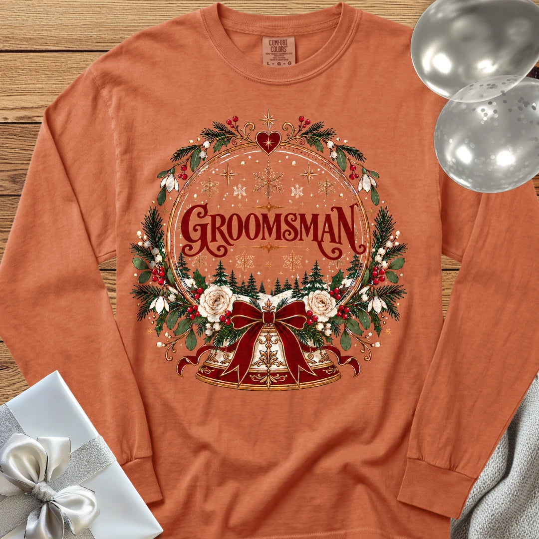 Groomsman - Premium Snowglobe Wedding Long Sleeve T-Shirt - Yam