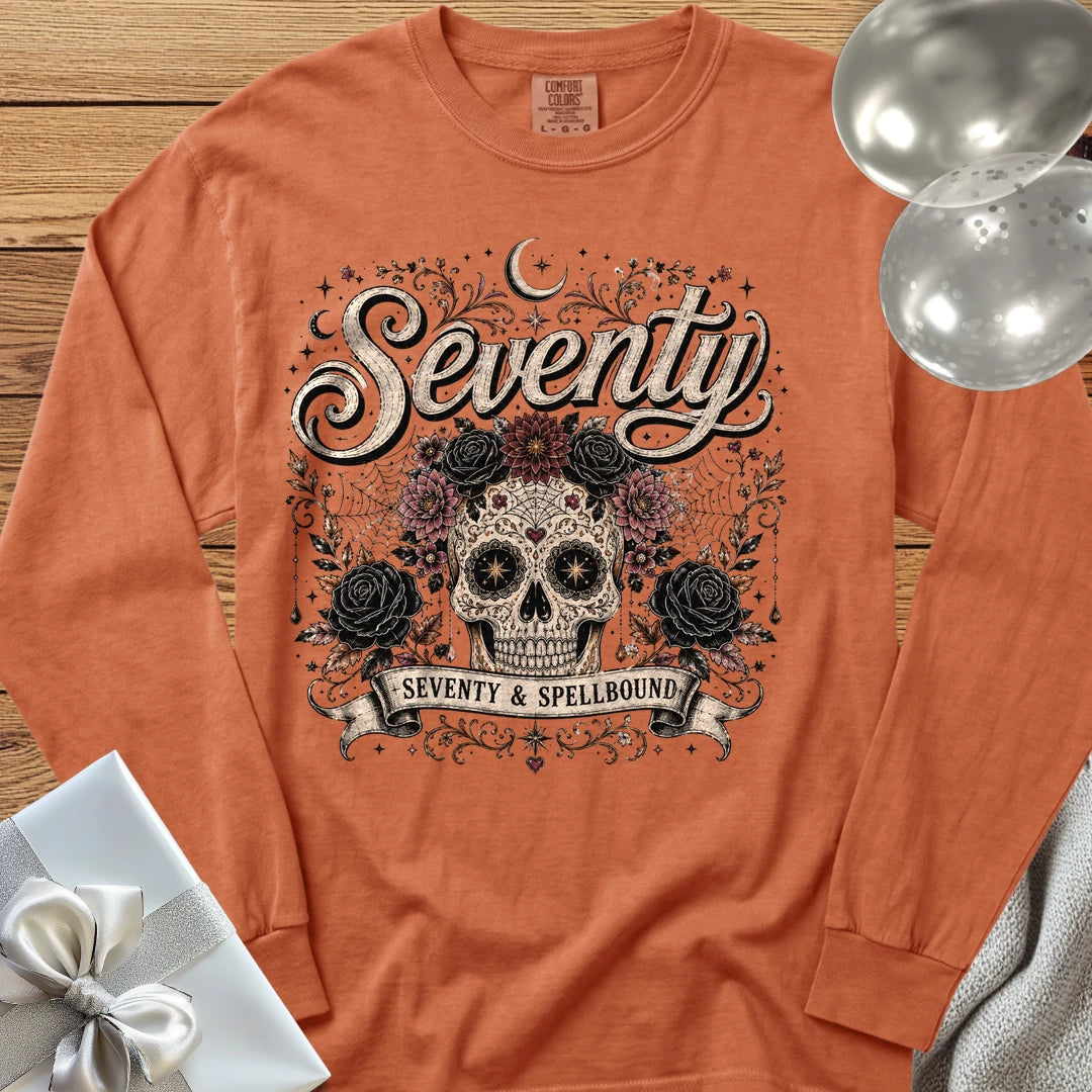 Seventy & Spellbound, Skull Edition - Premium Halloween 70th Birthday Long Sleeve T-Shirt - Yam