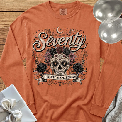 Seventy & Spellbound, Skull Edition - Premium Halloween 70th Birthday Long Sleeve T-Shirt - Yam